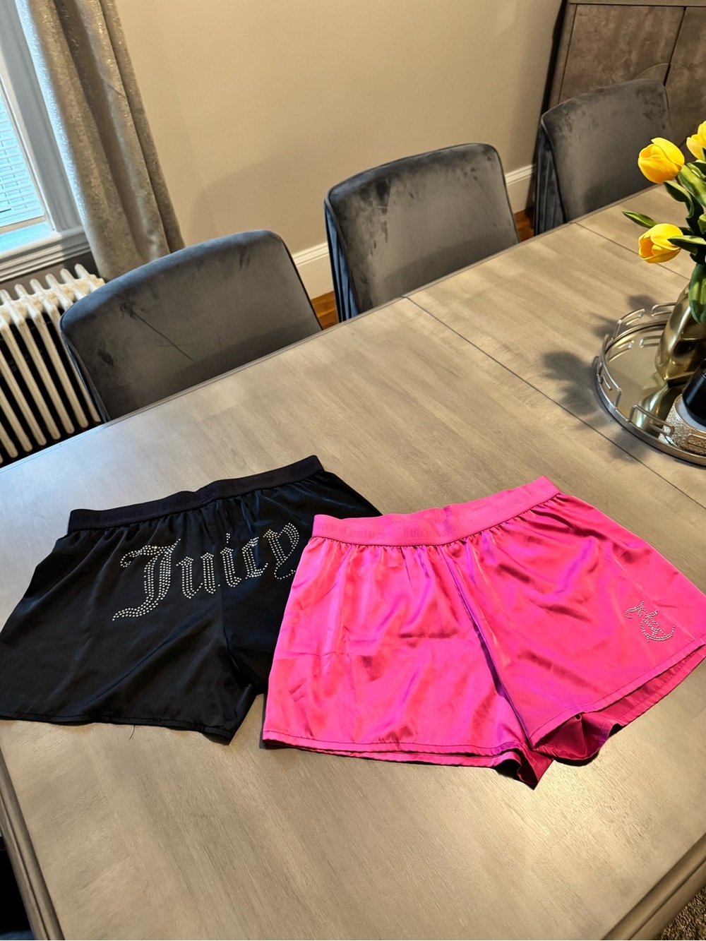 Juicy Couture Hot Pink & Black Velour Athletic Shorts - Picture 1 of 5